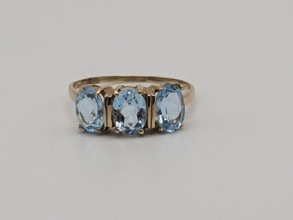 10k Yellow Gold Triple Stone Blue Topaz Cocktail Ring