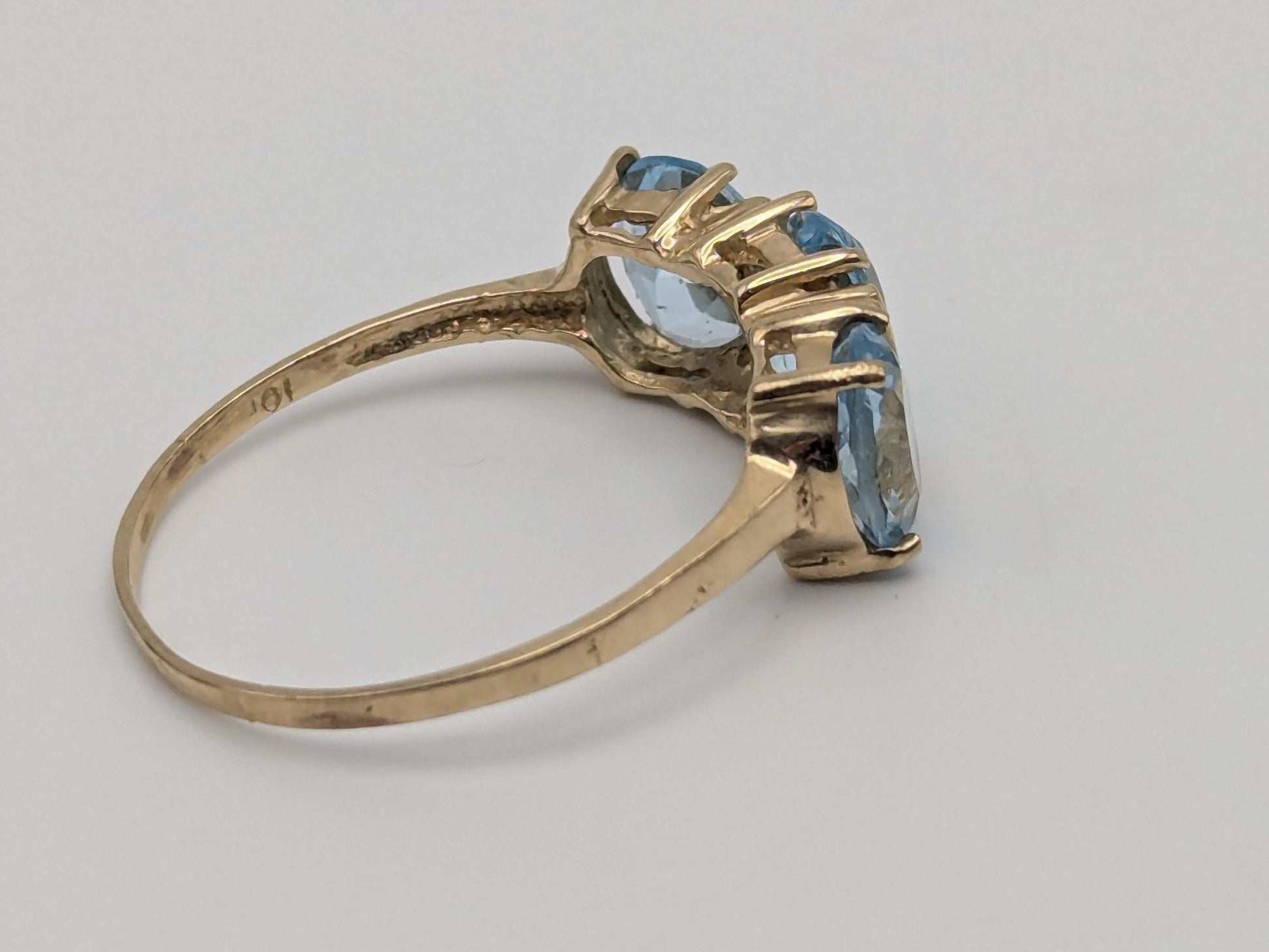 10k Yellow Gold Triple Stone Blue Topaz Cocktail Ring