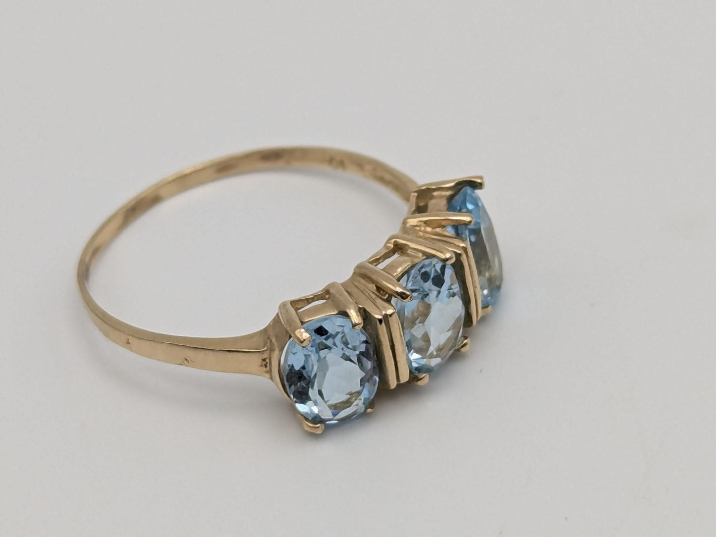 10k Yellow Gold Triple Stone Blue Topaz Cocktail Ring