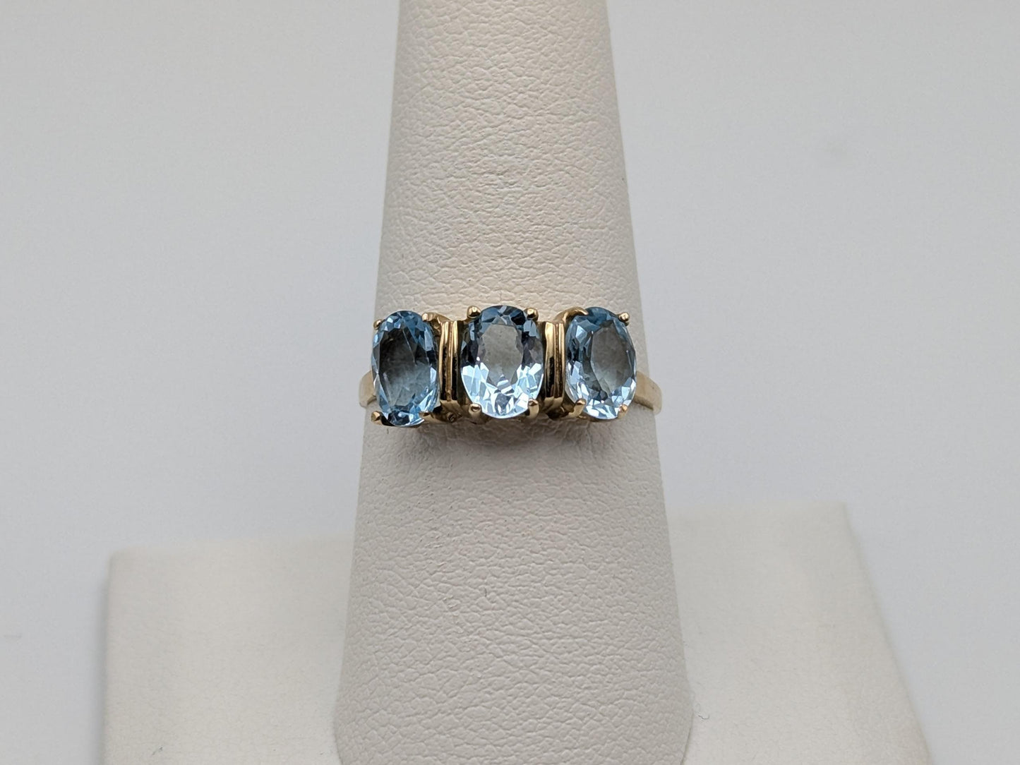 10k Yellow Gold Triple Stone Blue Topaz Cocktail Ring