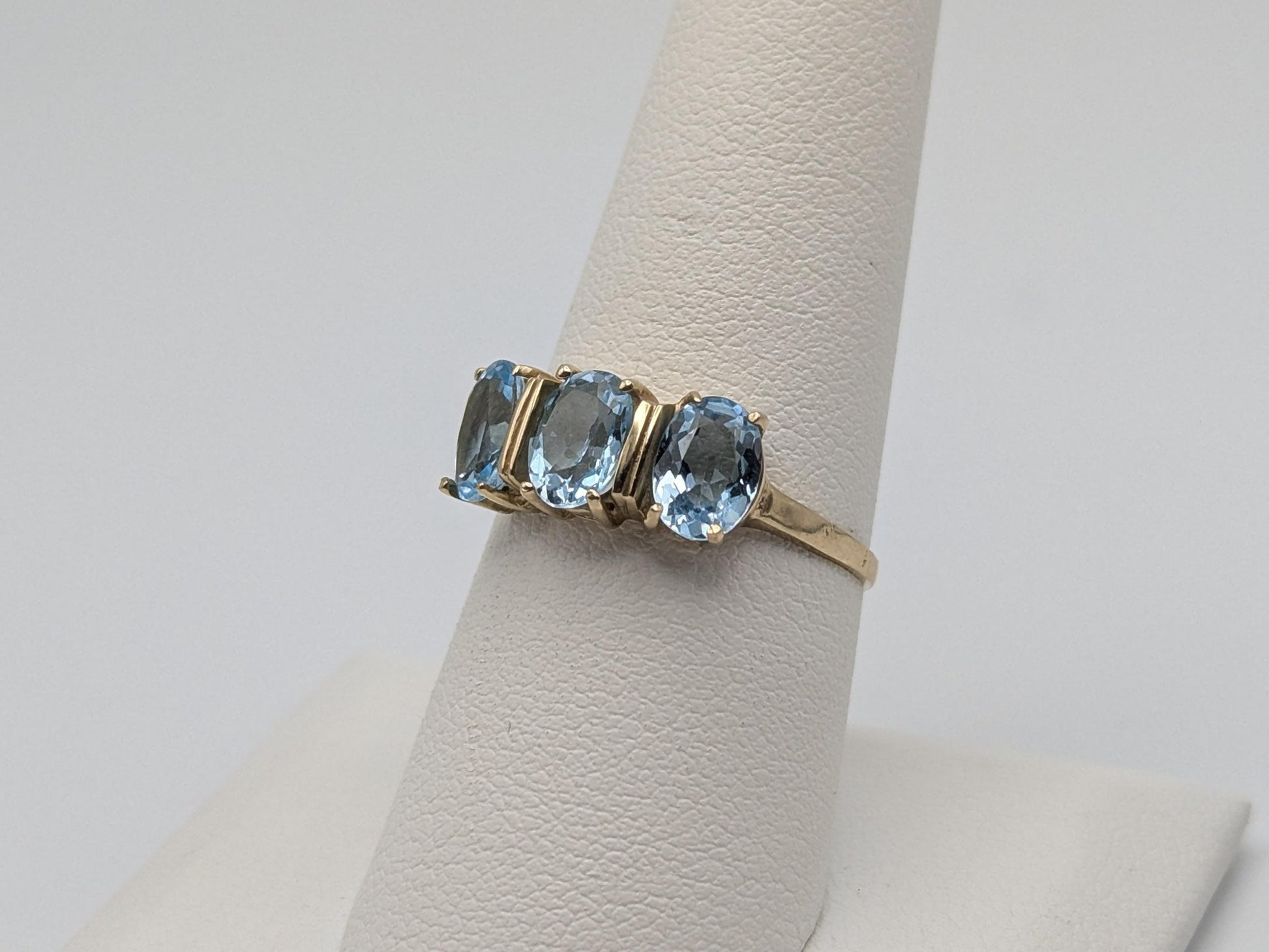 10k Yellow Gold Triple Stone Blue Topaz Cocktail Ring