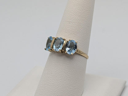 10k Yellow Gold Triple Stone Blue Topaz Cocktail Ring