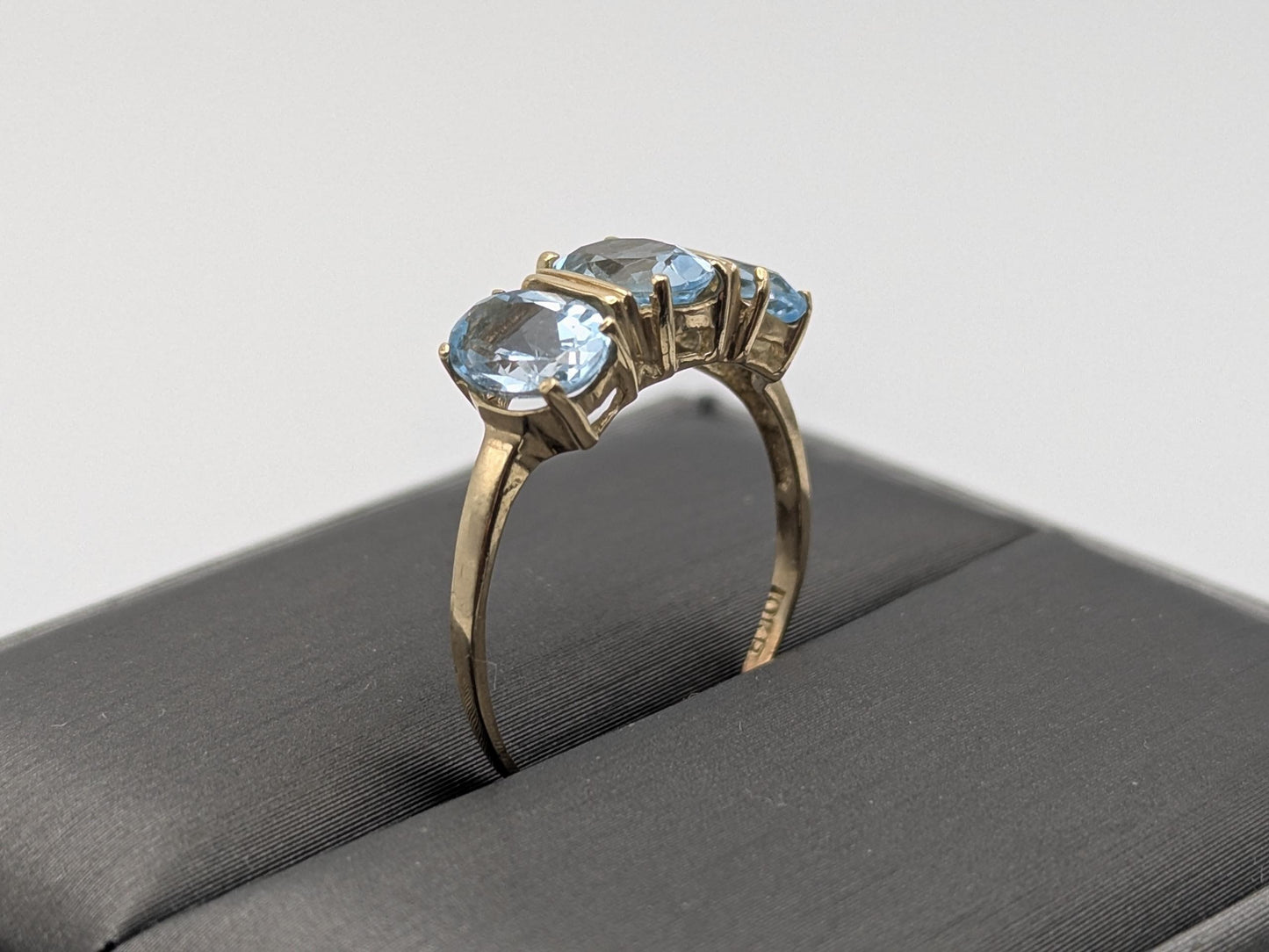10k Yellow Gold Triple Stone Blue Topaz Cocktail Ring