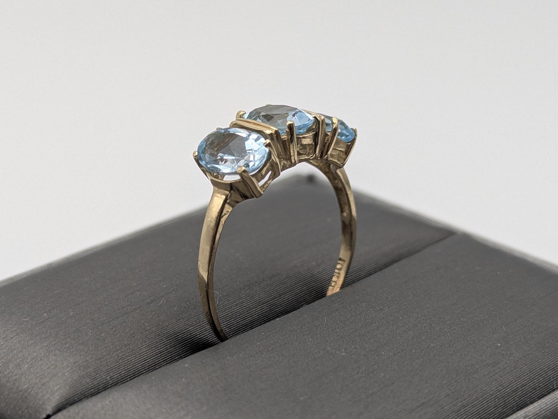10k Yellow Gold Triple Stone Blue Topaz Cocktail Ring