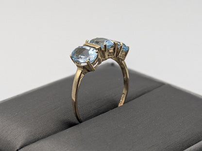 10k Yellow Gold Triple Stone Blue Topaz Cocktail Ring