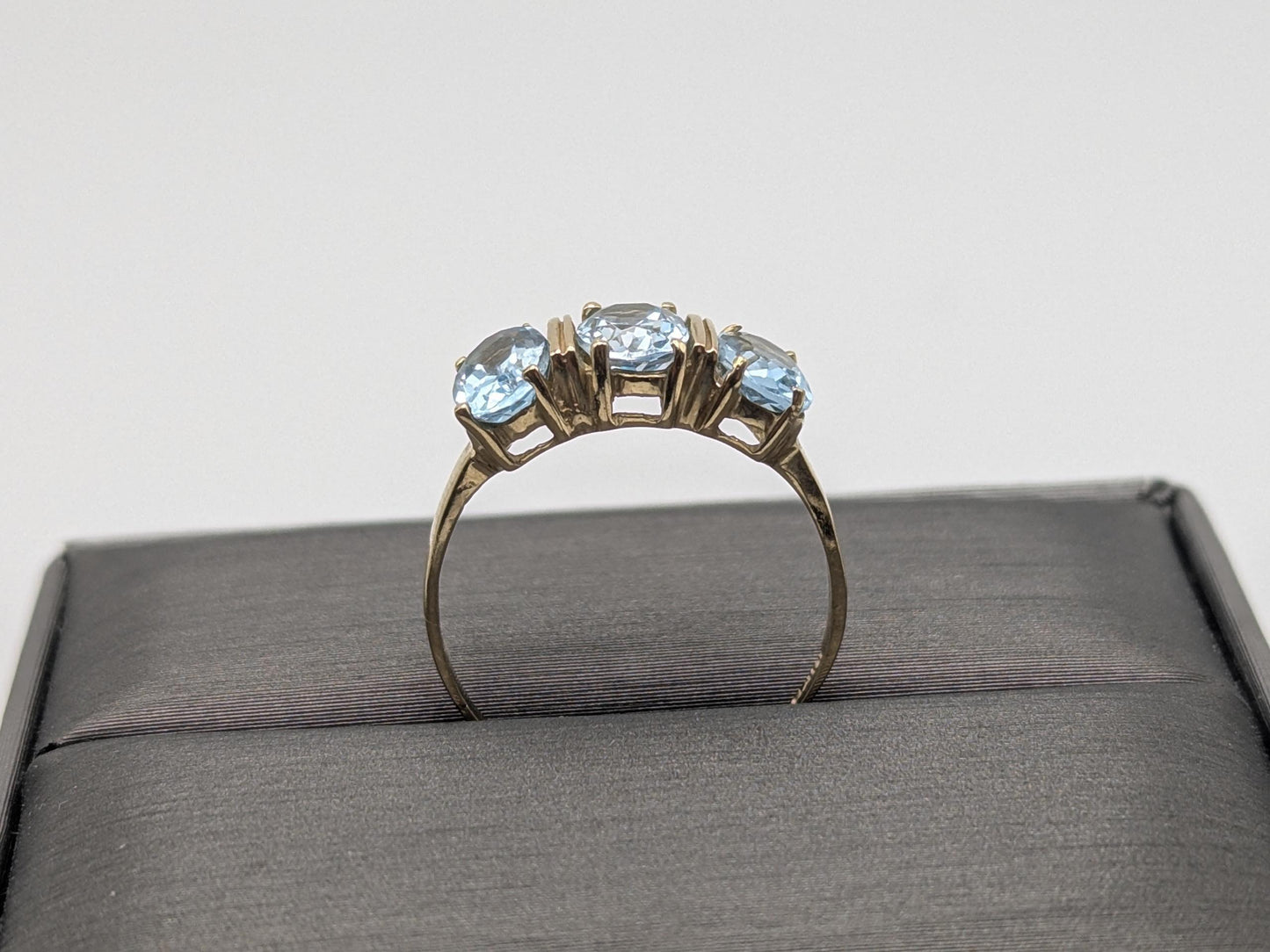 10k Yellow Gold Triple Stone Blue Topaz Cocktail Ring