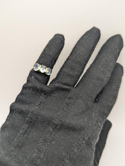 10k Yellow Gold Triple Stone Blue Topaz Cocktail Ring