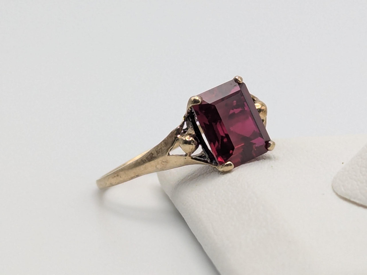 10k Yellow Gold Vintage Emerald Cut Ruby Solitaire Ring Promise Ring