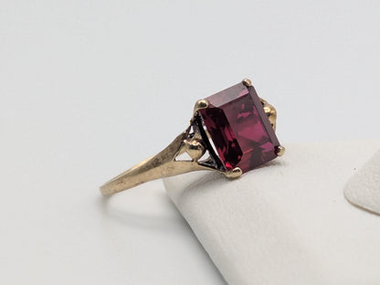 10k Yellow Gold Vintage Emerald Cut Ruby Solitaire Ring Promise Ring