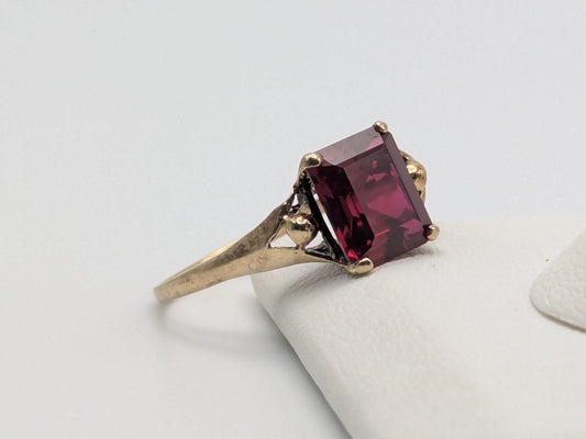 10k Yellow Gold Vintage Emerald Cut Ruby Solitaire Ring Promise Ring