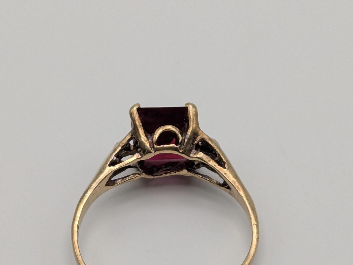 10k Yellow Gold Vintage Emerald Cut Ruby Solitaire Ring Promise Ring