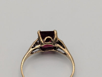 10k Yellow Gold Vintage Emerald Cut Ruby Solitaire Ring Promise Ring