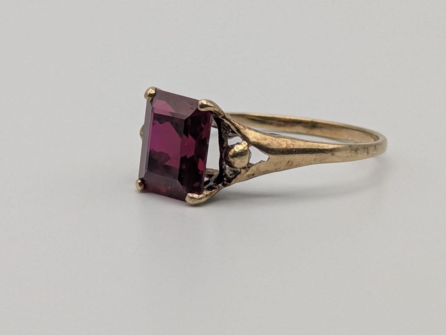 10k Yellow Gold Vintage Emerald Cut Ruby Solitaire Ring Promise Ring