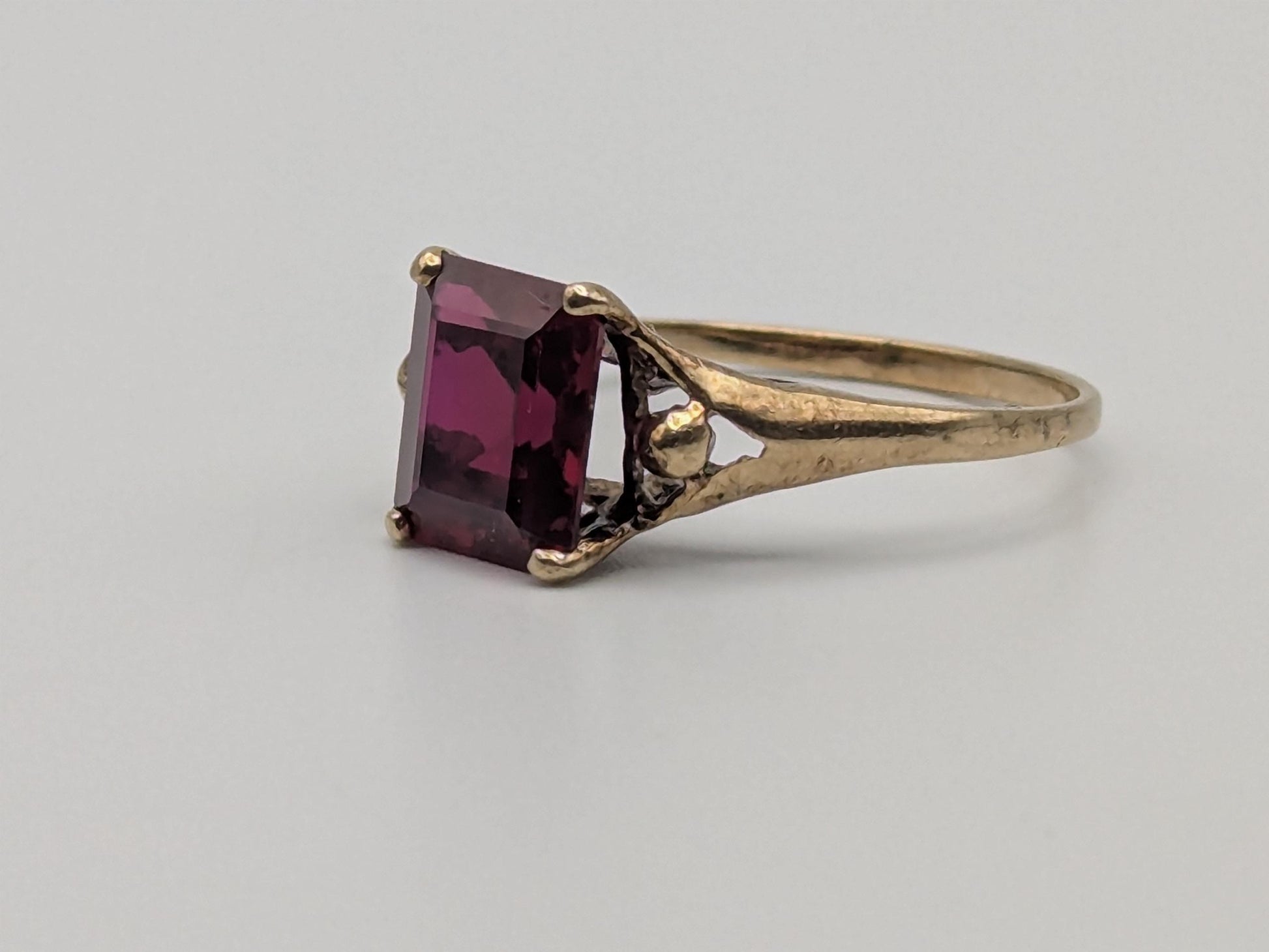 10k Yellow Gold Vintage Emerald Cut Ruby Solitaire Ring Promise Ring
