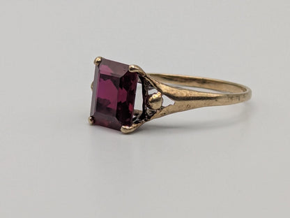 10k Yellow Gold Vintage Emerald Cut Ruby Solitaire Ring Promise Ring