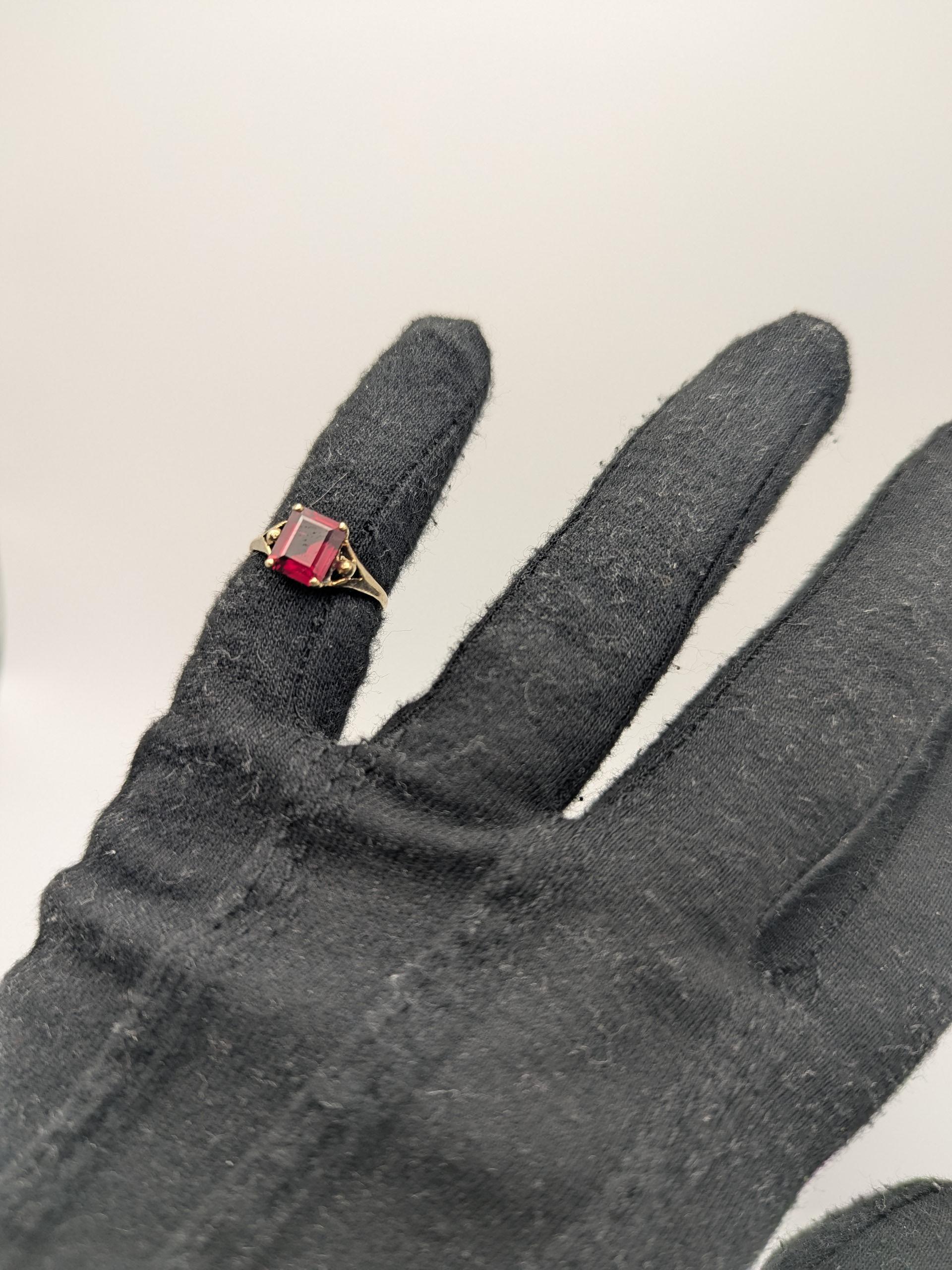 10k Yellow Gold Vintage Emerald Cut Ruby Solitaire Ring Promise Ring