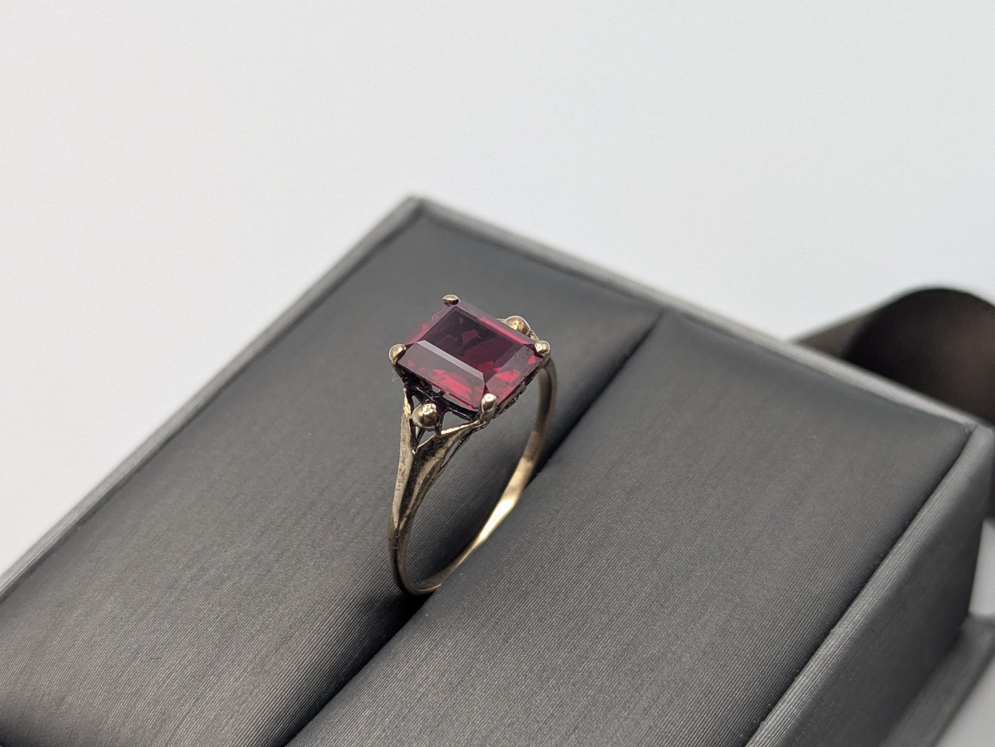 10k Yellow Gold Vintage Emerald Cut Ruby Solitaire Ring Promise Ring