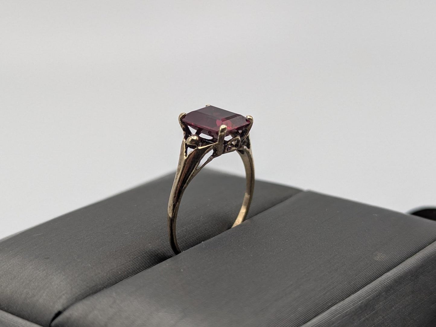 10k Yellow Gold Vintage Emerald Cut Ruby Solitaire Ring Promise Ring
