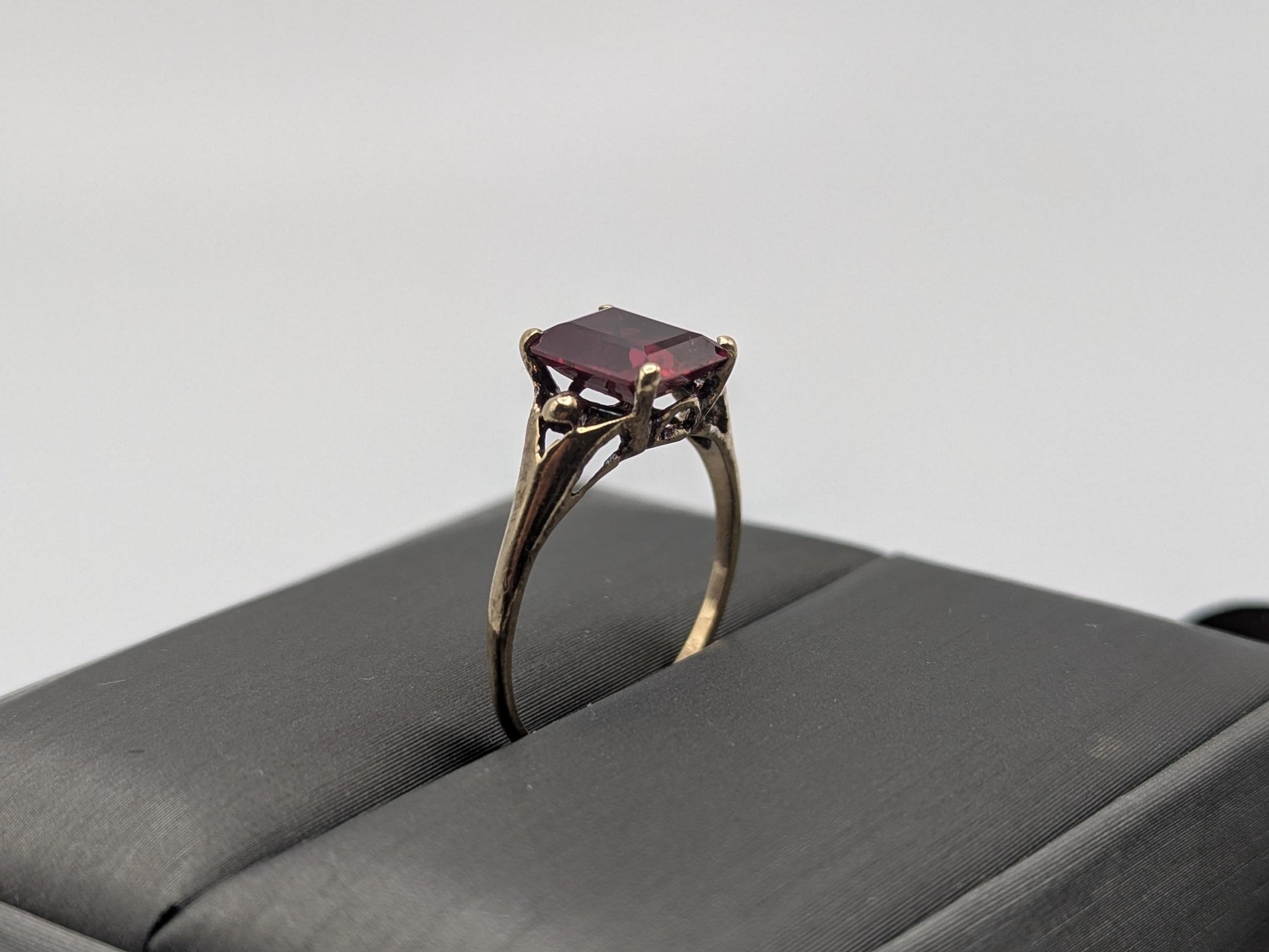 10k Yellow Gold Vintage Emerald Cut Ruby Solitaire Ring Promise Ring
