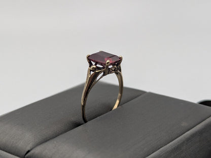 10k Yellow Gold Vintage Emerald Cut Ruby Solitaire Ring Promise Ring