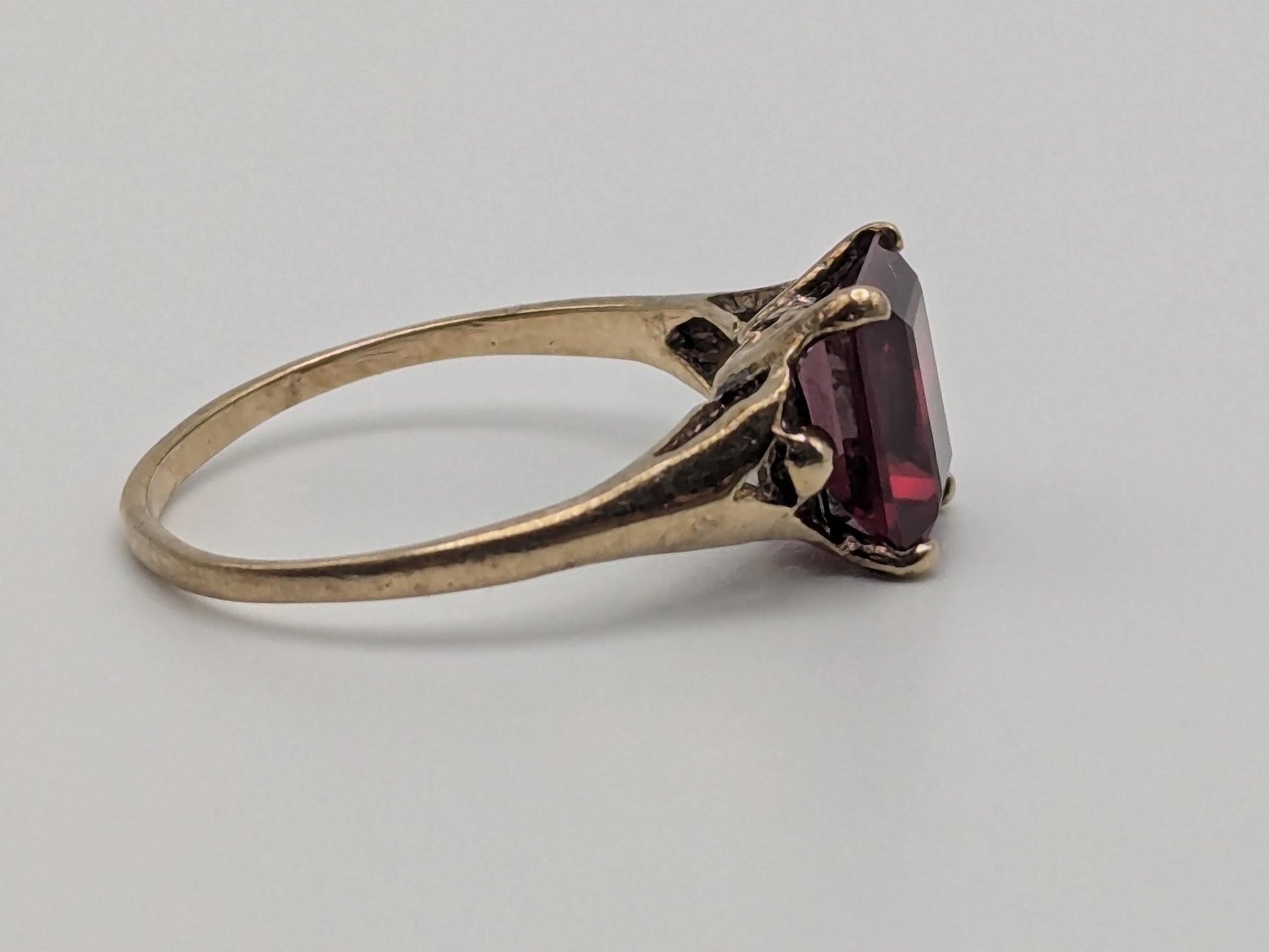 10k Yellow Gold Vintage Emerald Cut Ruby Solitaire Ring Promise Ring