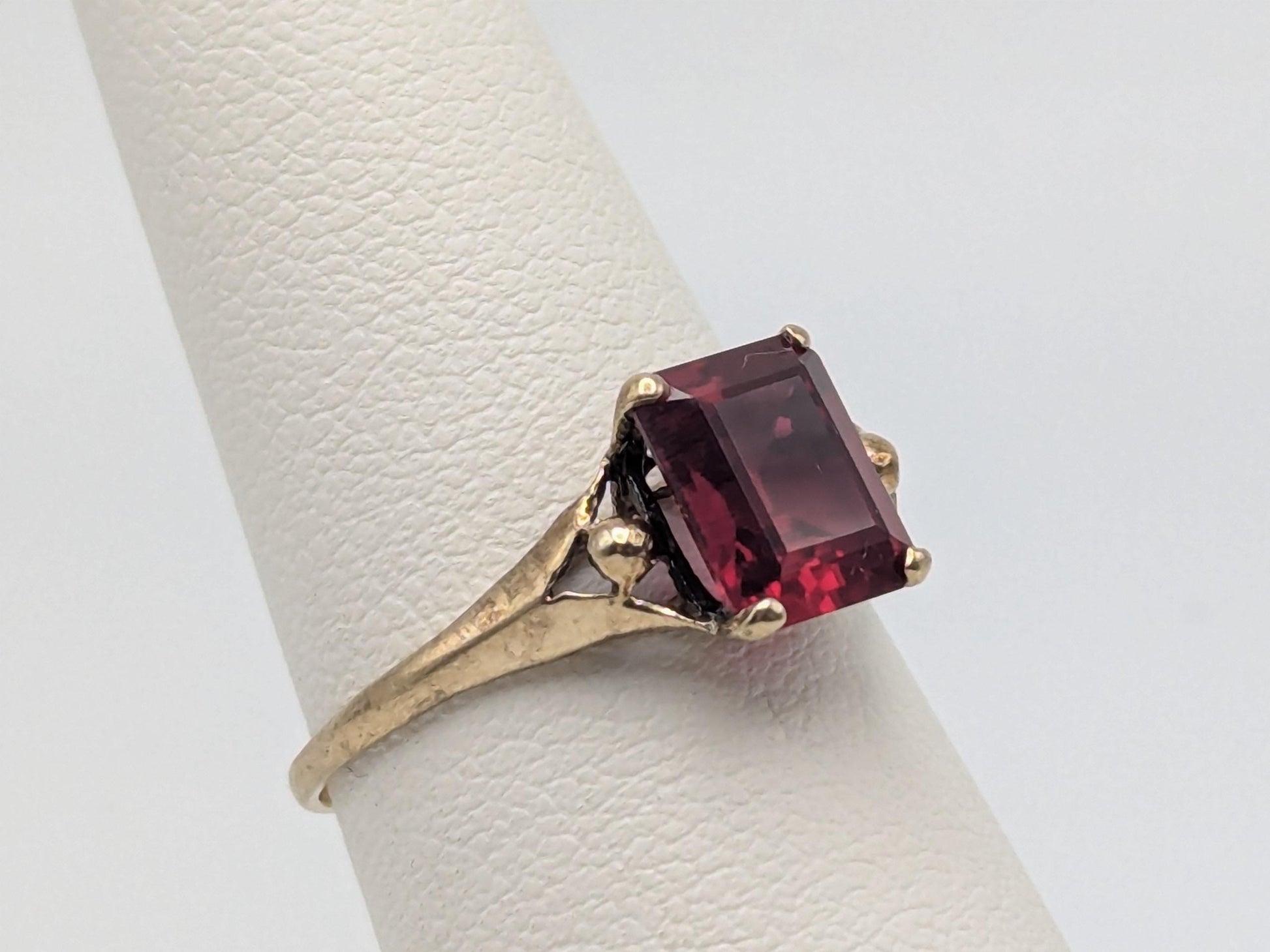 10k Yellow Gold Vintage Emerald Cut Ruby Solitaire Ring Promise Ring