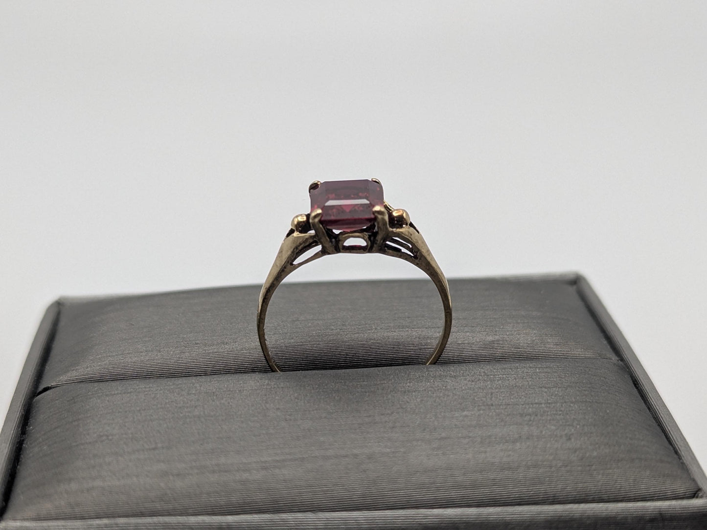 10k Yellow Gold Vintage Emerald Cut Ruby Solitaire Ring Promise Ring