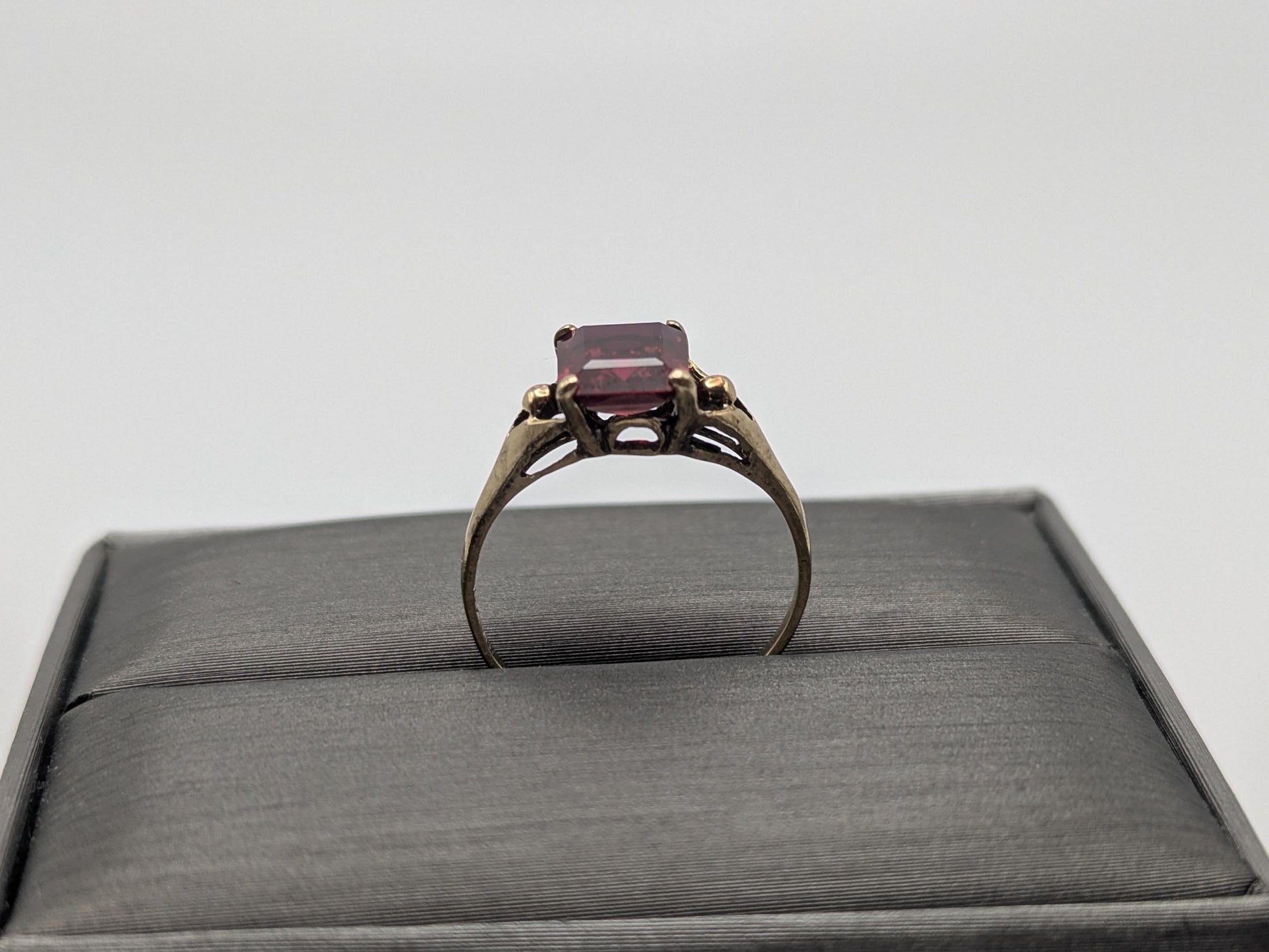 10k Yellow Gold Vintage Emerald Cut Ruby Solitaire Ring Promise Ring