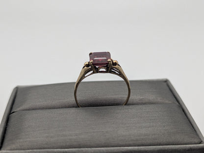 10k Yellow Gold Vintage Emerald Cut Ruby Solitaire Ring Promise Ring