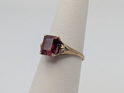 10k Yellow Gold Vintage Emerald Cut Ruby Solitaire Ring Promise Ring