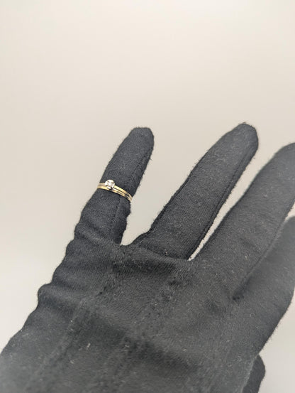 10k Yellow and White Gold Textured Diamond Solitaire Wedding Ring. Engagement