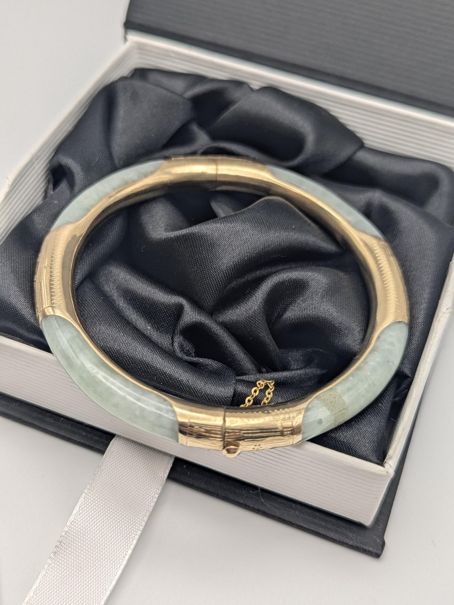 14K Gold Green Natural Jadeite Hinged Bangle Bracelet Jade Gold Bracelet