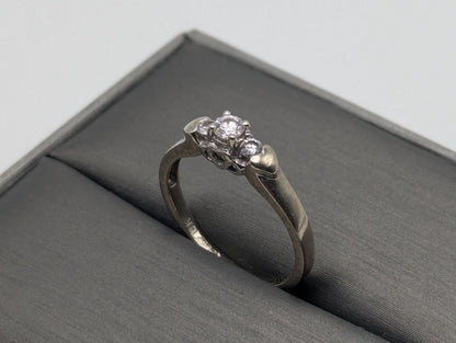 14K White Gold Triple Diamond Ring Engagement Ring. Promise Ring.