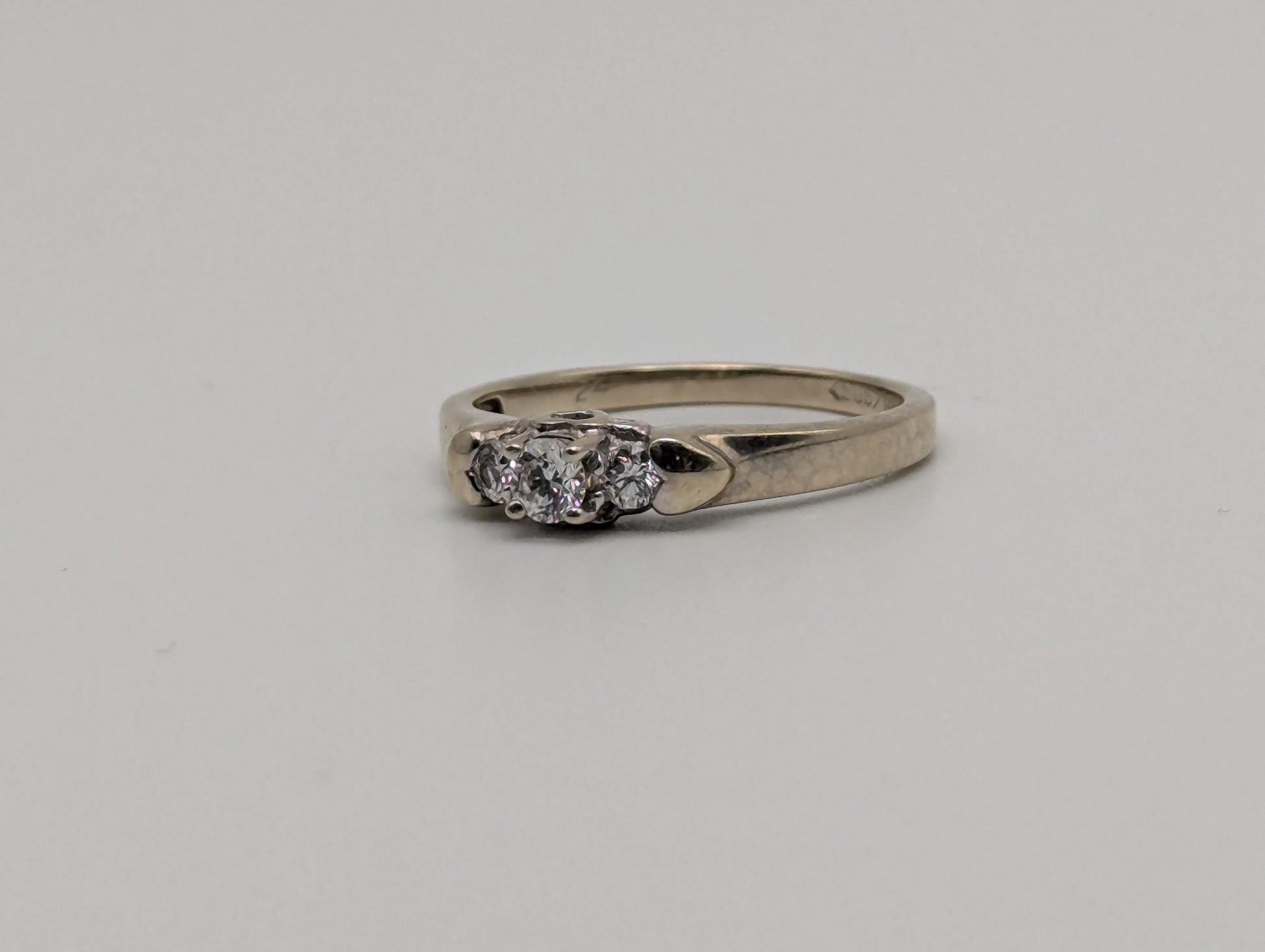 14K White Gold Triple Diamond Ring Engagement Ring. Promise Ring.