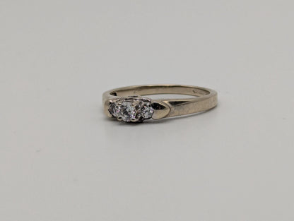 14K White Gold Triple Diamond Ring Engagement Ring. Promise Ring.