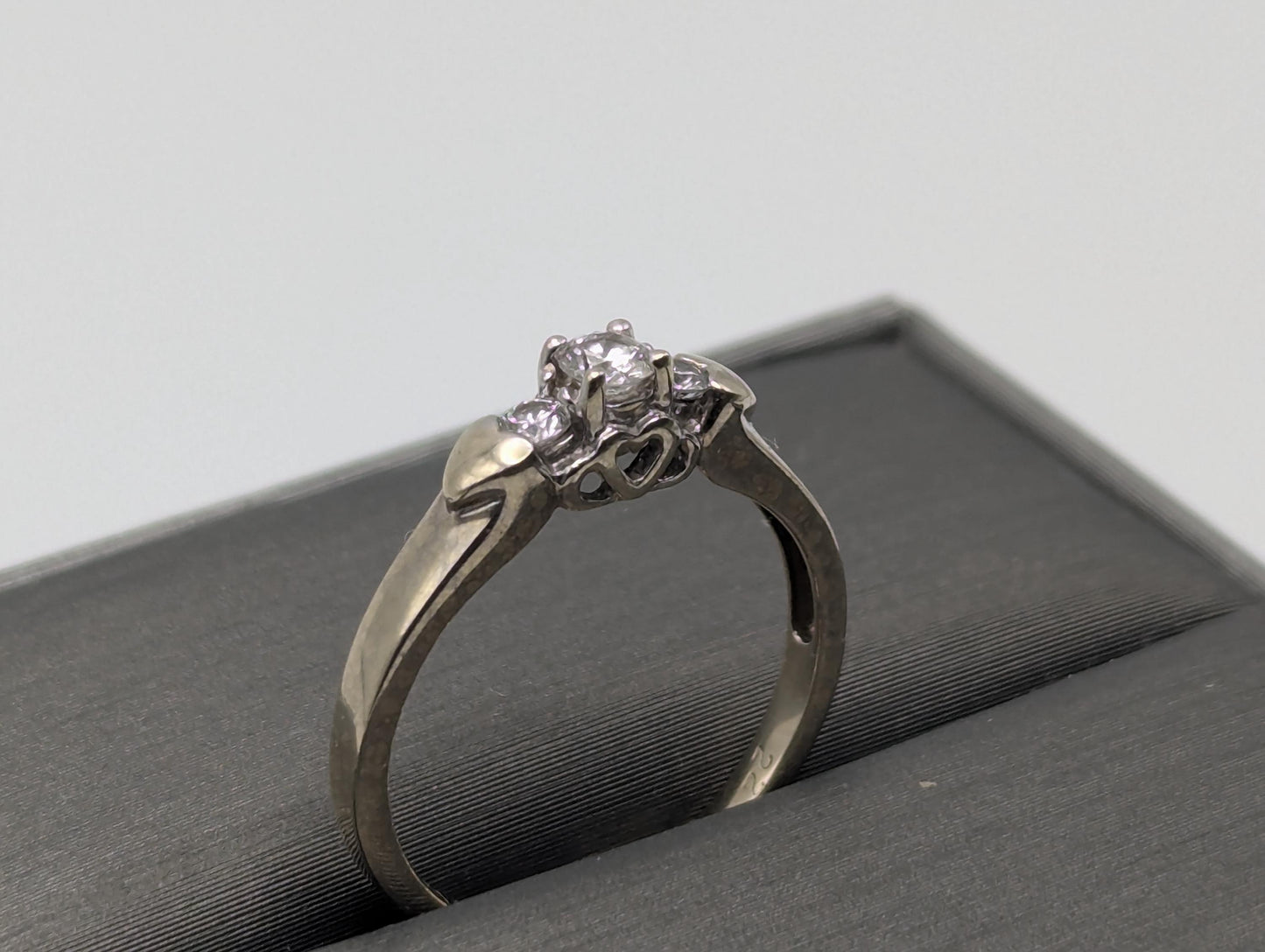 14K White Gold Triple Diamond Ring Engagement Ring. Promise Ring.