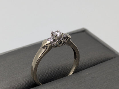 14K White Gold Triple Diamond Ring Engagement Ring. Promise Ring.
