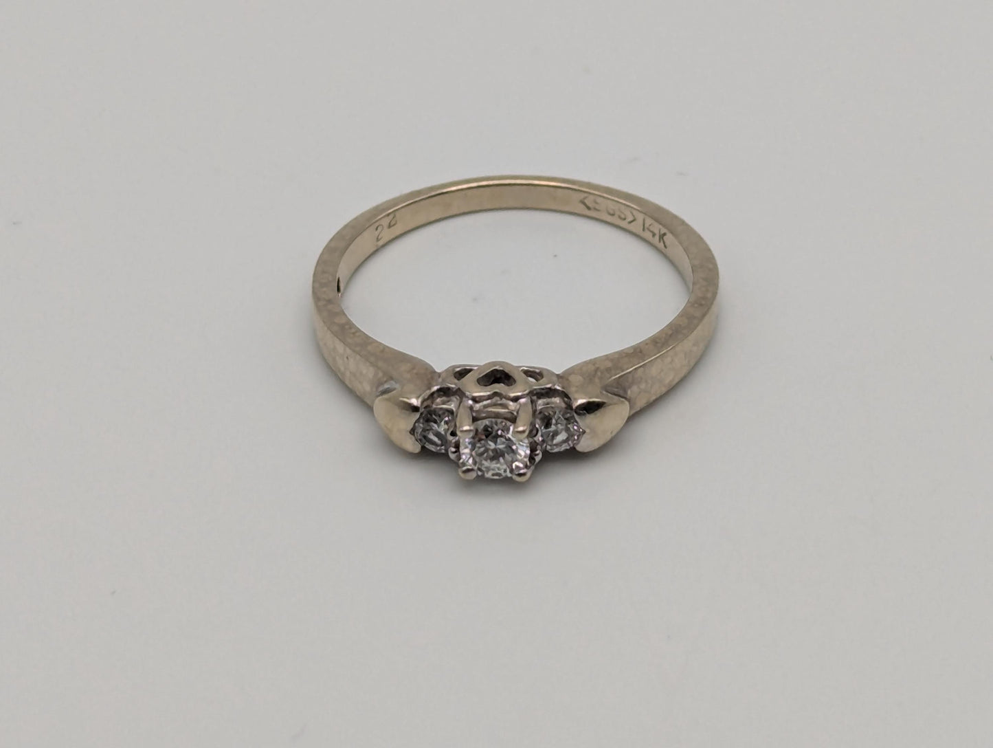 14K White Gold Triple Diamond Ring Engagement Ring. Promise Ring.