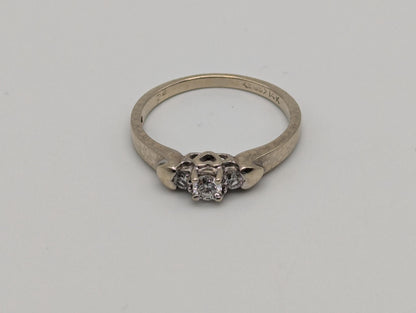 14K White Gold Triple Diamond Ring Engagement Ring. Promise Ring.