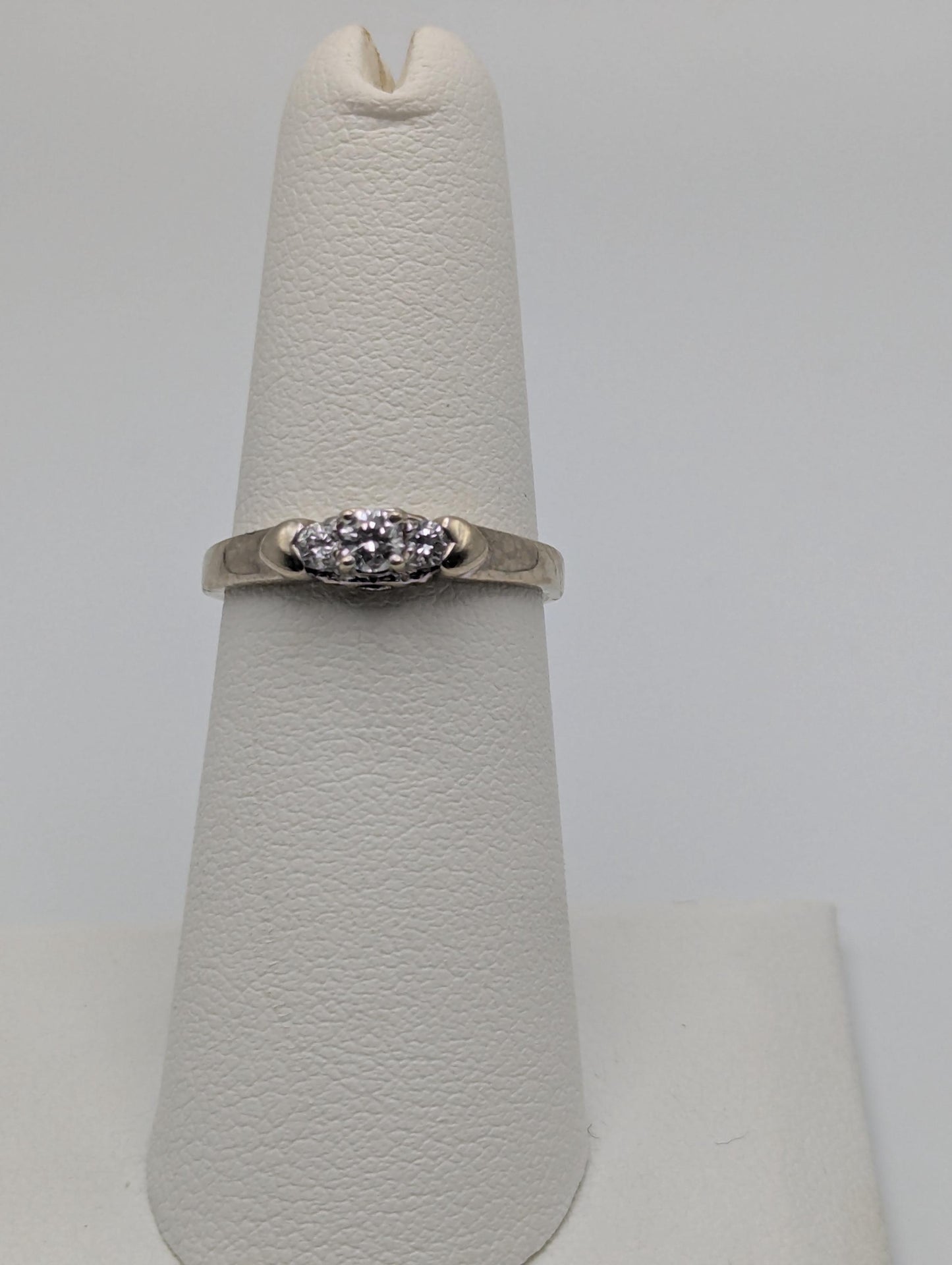 14K White Gold Triple Diamond Ring Engagement Ring. Promise Ring.