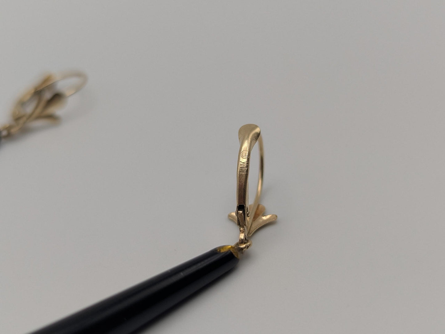 14K Yellow Gold Black Onyx Drop Dangle Earrings Teardrop Onyx Earrings.
