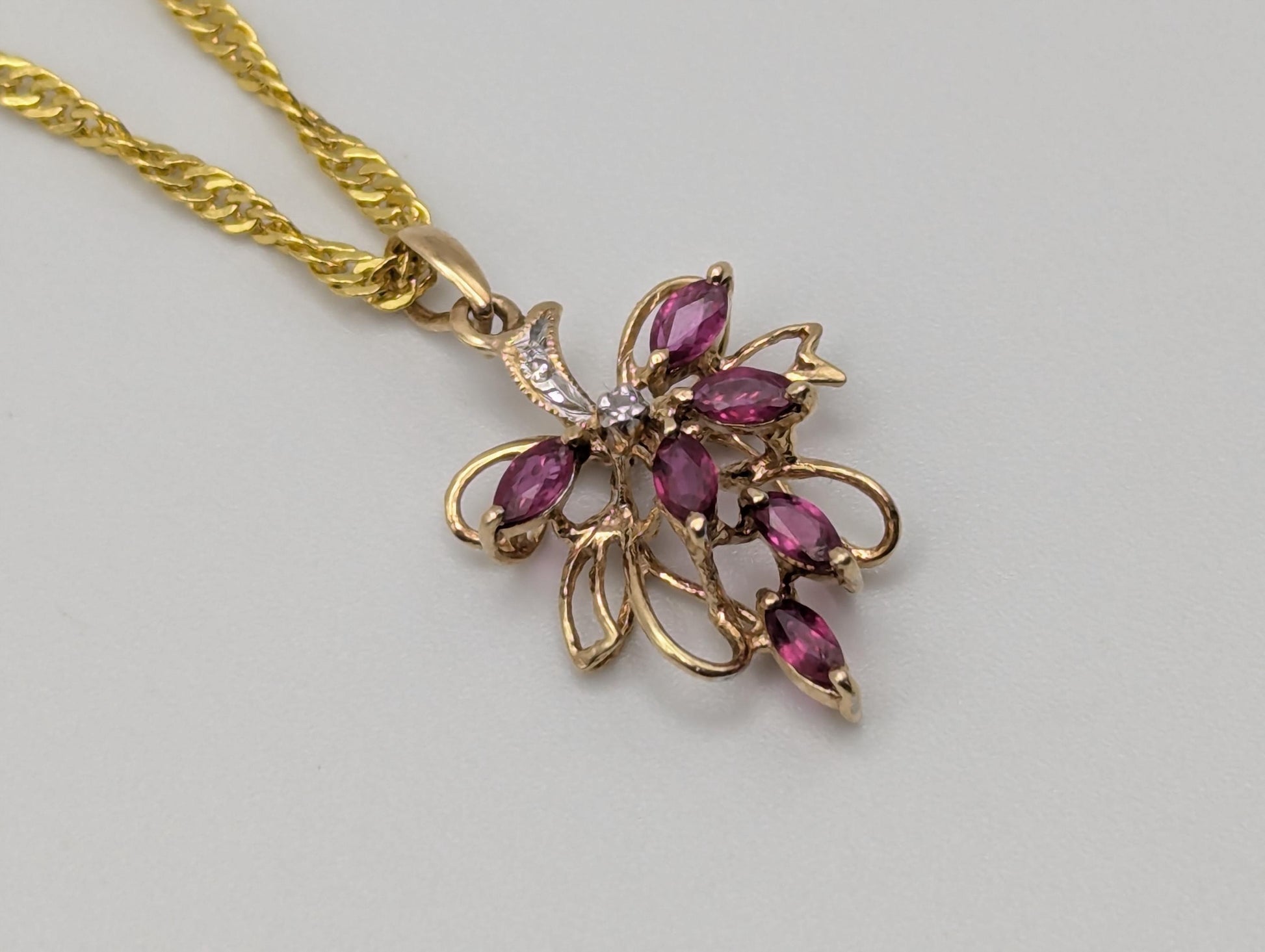 14K Yellow Gold Diamond Ruby Pendant & Complimentary GF 18k Necklace Chain 18"