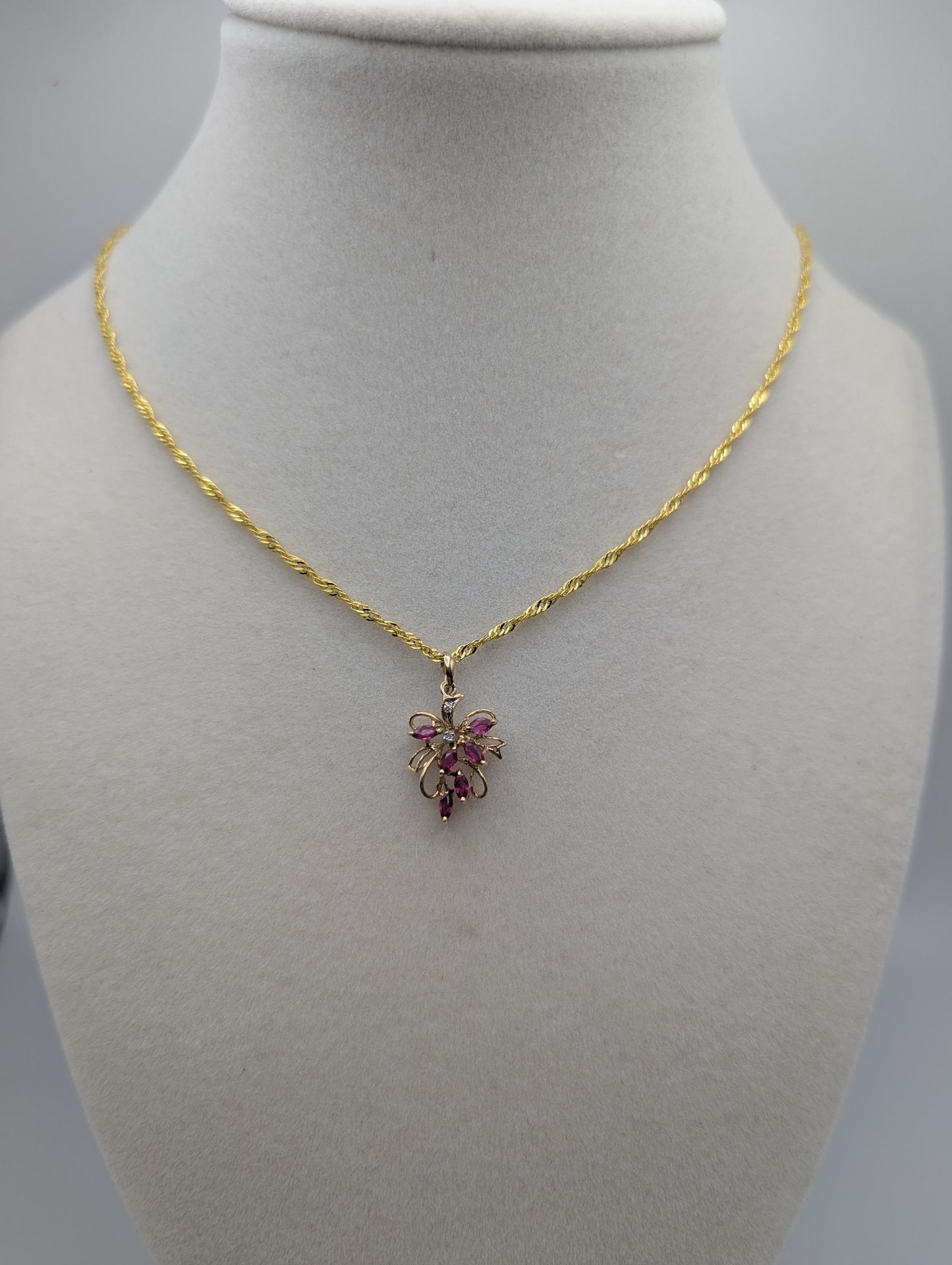 14K Yellow Gold Diamond Ruby Pendant & Complimentary GF 18k Necklace Chain 18"