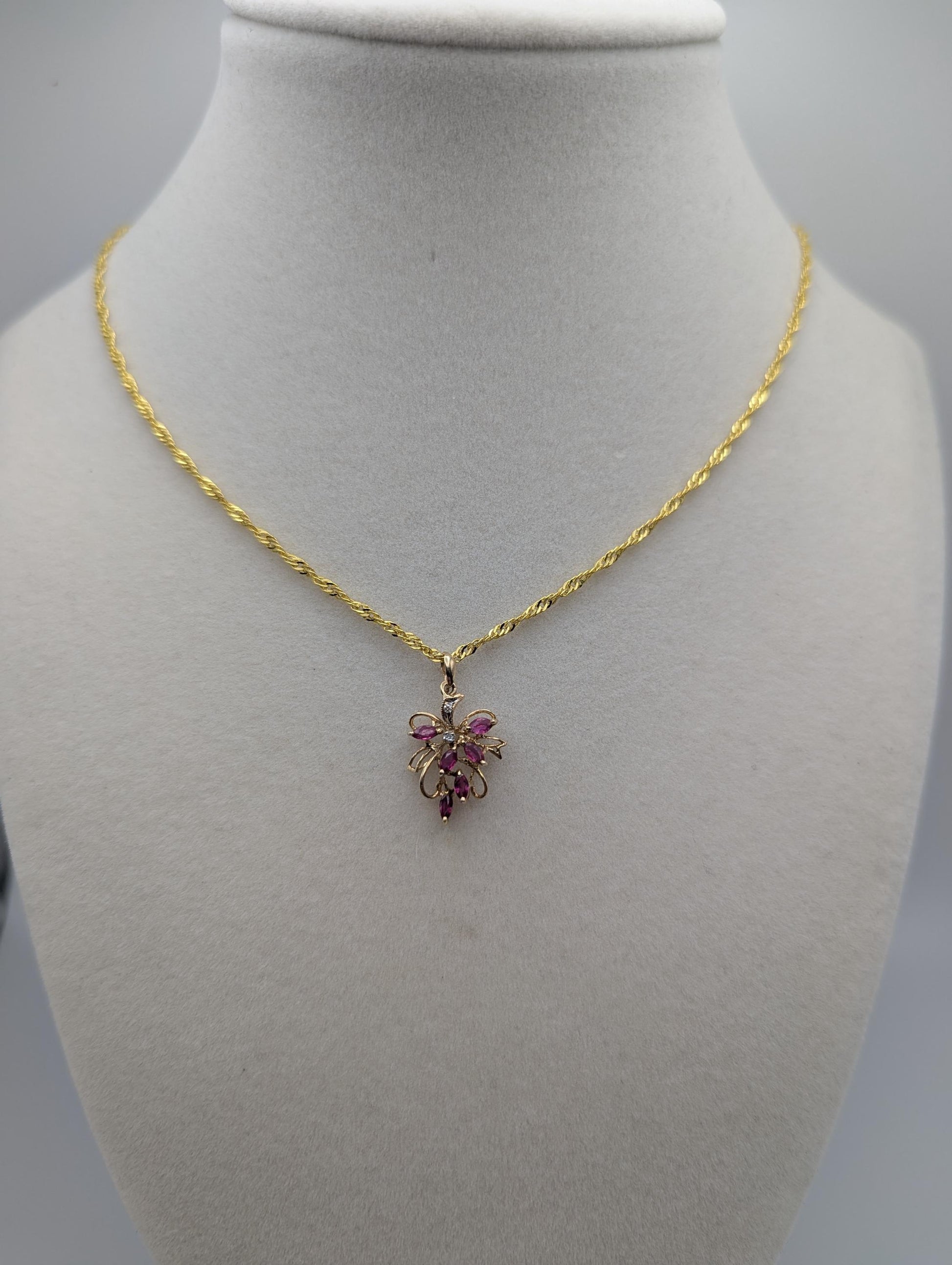 14K Yellow Gold Diamond Ruby Pendant & Complimentary GF 18k Necklace Chain 18"