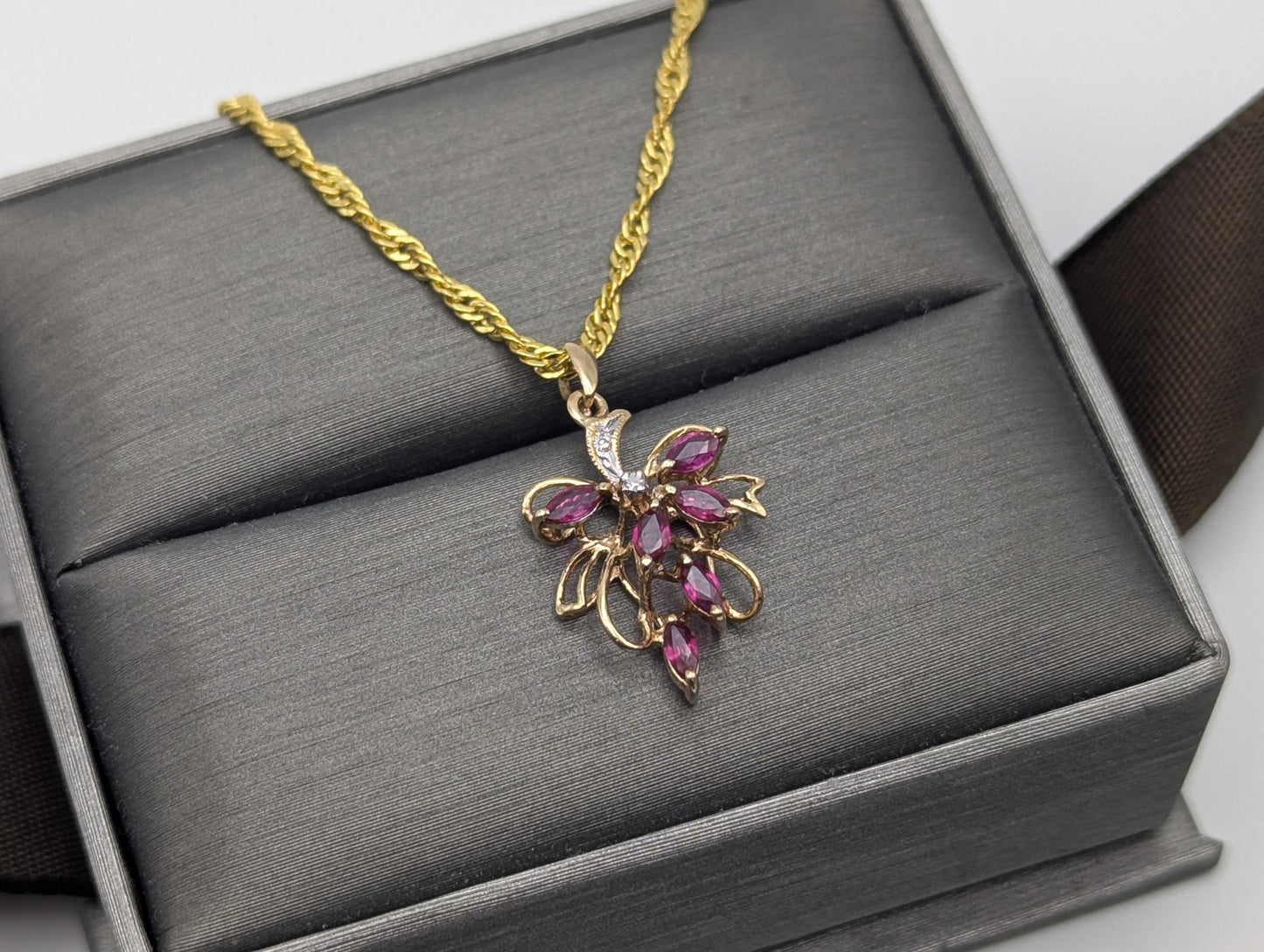 14K Yellow Gold Diamond Ruby Pendant & Complimentary GF 18k Necklace Chain 18"