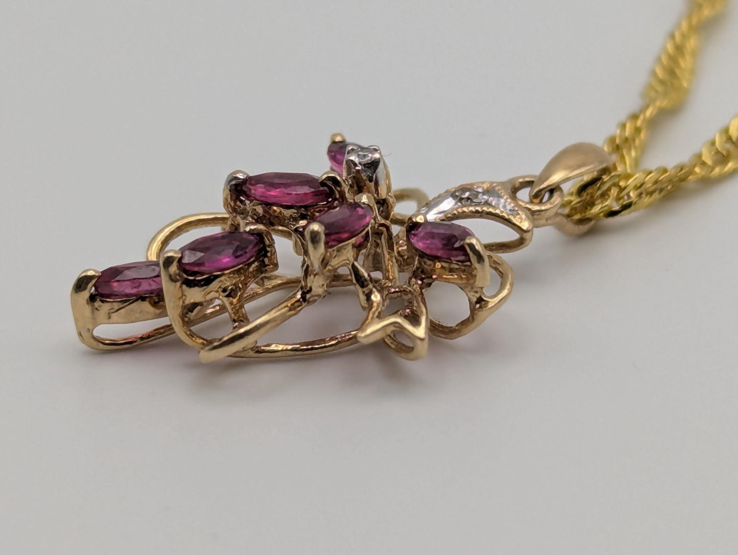 14K Yellow Gold Diamond Ruby Pendant & Complimentary GF 18k Necklace Chain 18"