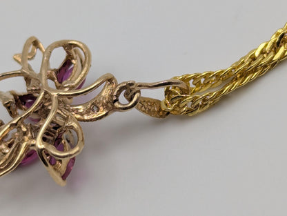 14K Yellow Gold Diamond Ruby Pendant & Complimentary GF 18k Necklace Chain 18"