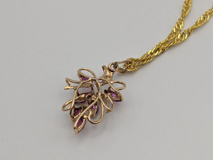 14K Yellow Gold Diamond Ruby Pendant & Complimentary GF 18k Necklace Chain 18"
