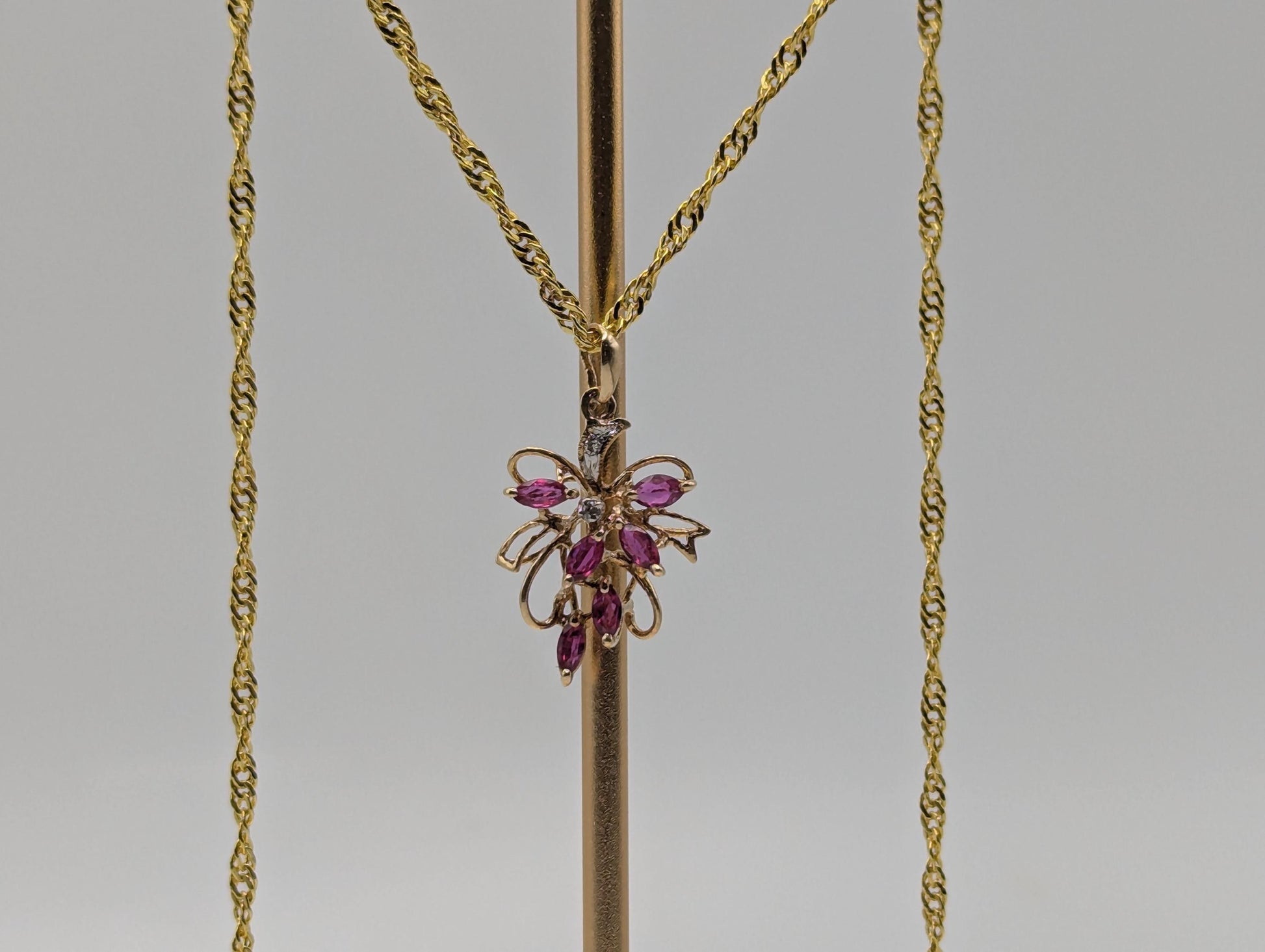14K Yellow Gold Diamond Ruby Pendant & Complimentary GF 18k Necklace Chain 18"