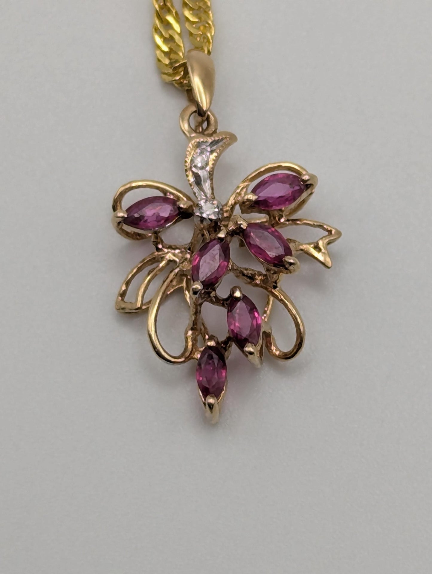 14K Yellow Gold Diamond Ruby Pendant & Complimentary GF 18k Necklace Chain 18"